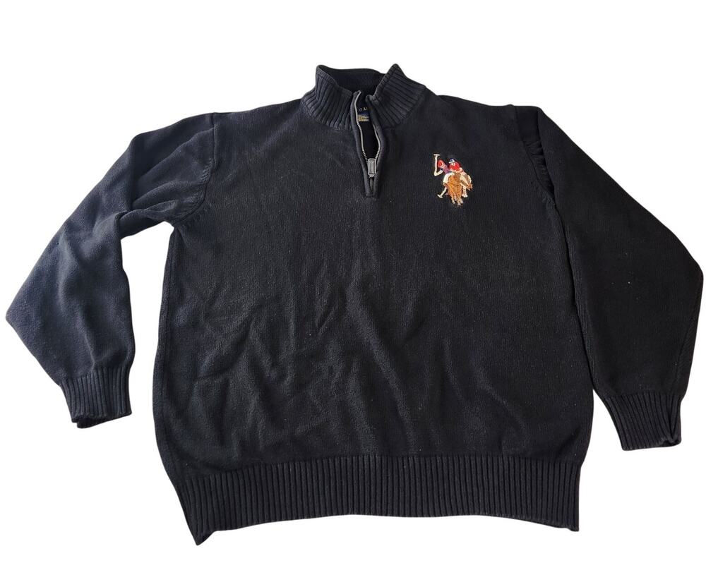 U.S. Polo Assn. Black Quarter Zip Knit Sweater Large Pony Logo Men's Size XL